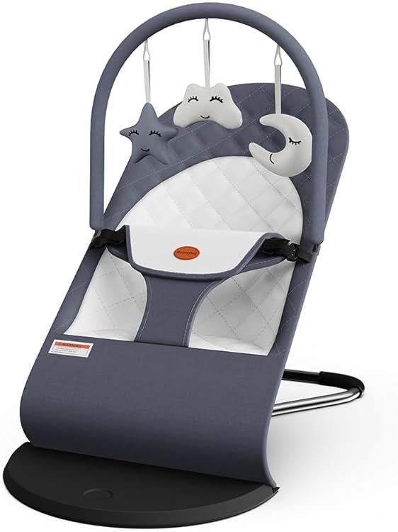 Portable Baby Bouncer Seat for Infants, 0-18 Months, 3 Modes of Use with Rocker & Stationary Options, Ergonomic Infant Chair with Hanging Toys – Grey - Product Image