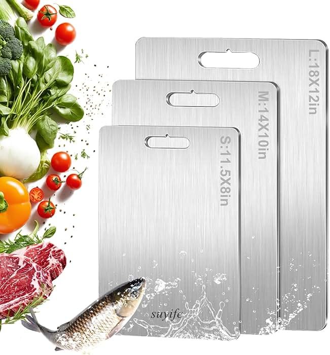 Titanium Cutting Board Set of 3,100% Pure Titanium Cutting Boards for Kitchen, Double Sided Food-Grade Chopping Board for Cutting Meat Vegetable Fruit, Dishwasher Safe - Product Image