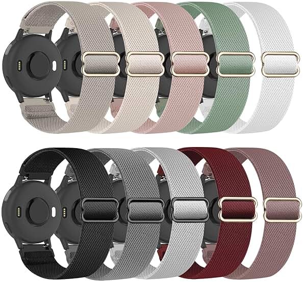Compatible with Garmin Vivoactive 5 Band 20mm, Vivoactive 6/3, 10 Pack Nylon Watch Bands for Garmin Forerunner 165/55/245/Venu/Venu Sq/Venu 2 Plus Soft Stretchy Replacement Strap for Women Men - Product Image