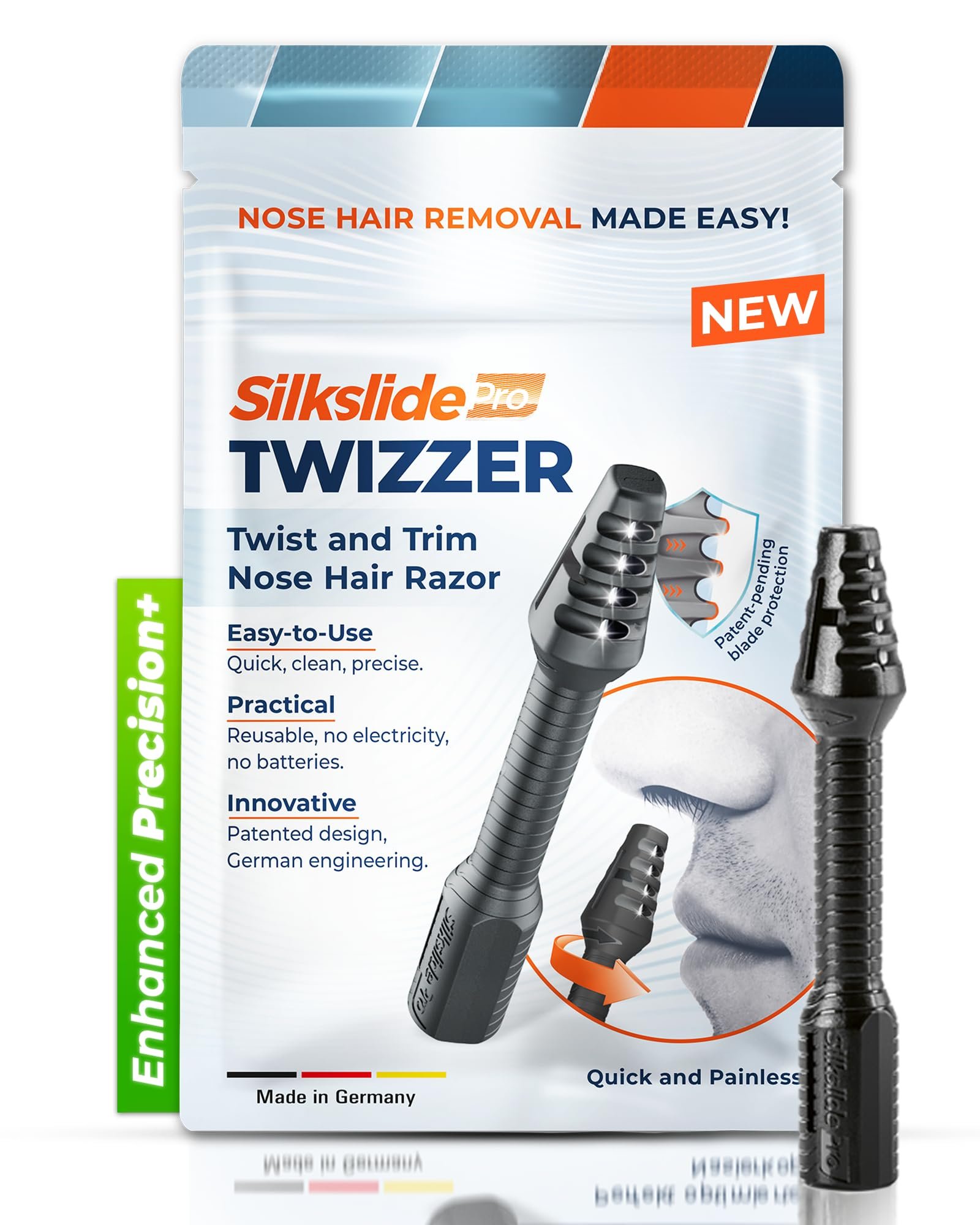 Silkslide TWIZZER, Nose Hair and Ear Hair Trimmer for Men and Women, Twist and Trim Nasal Hair Removal, German Blades, Patented Design, No Electricty or Batteries - Product Image