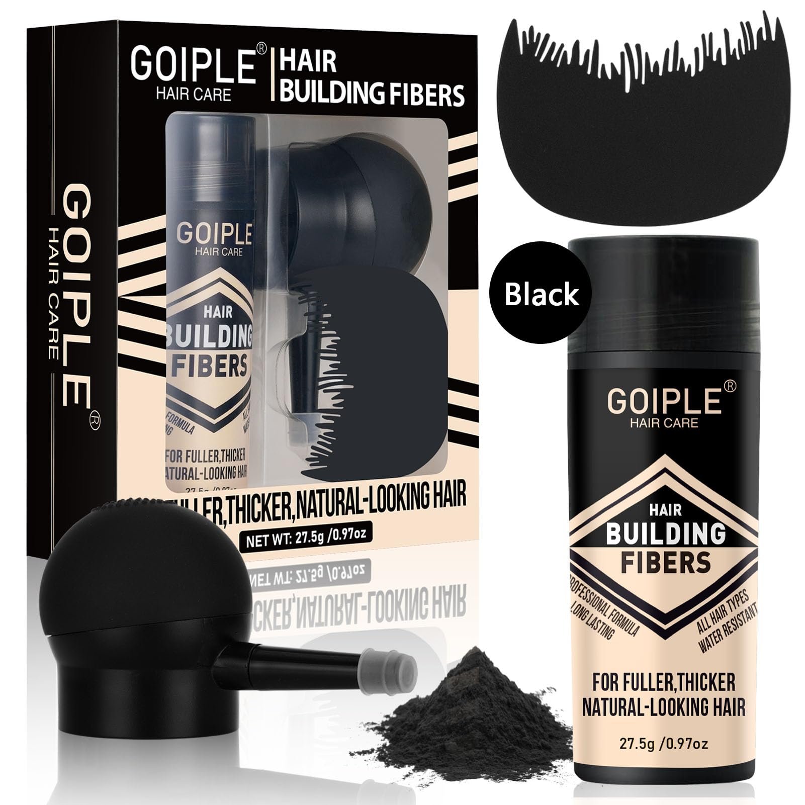 Hair Thickening Fibers & Pump Applicator Set Professional 3-in-1 Hair & Beard Styling Set - Hair Fibers Barber Enhancement Spray for Mens Hair or Beard - Hairline Enhancer & Volumizing Spray (Black) - Product Image