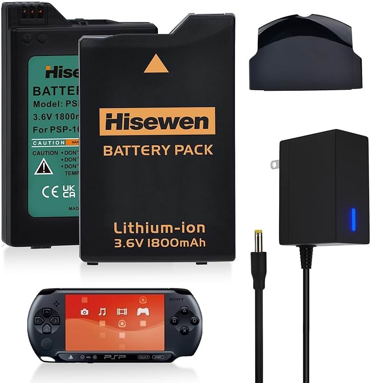 Hisewen PSP 1000 Battery 2 Pack and Fast Charger for Sony PSP 1000 PSP-110 (1001, 1002, 1003, 1004, 1005, 1006, 1007, 1008, 1010), PSP Fat - Product Image