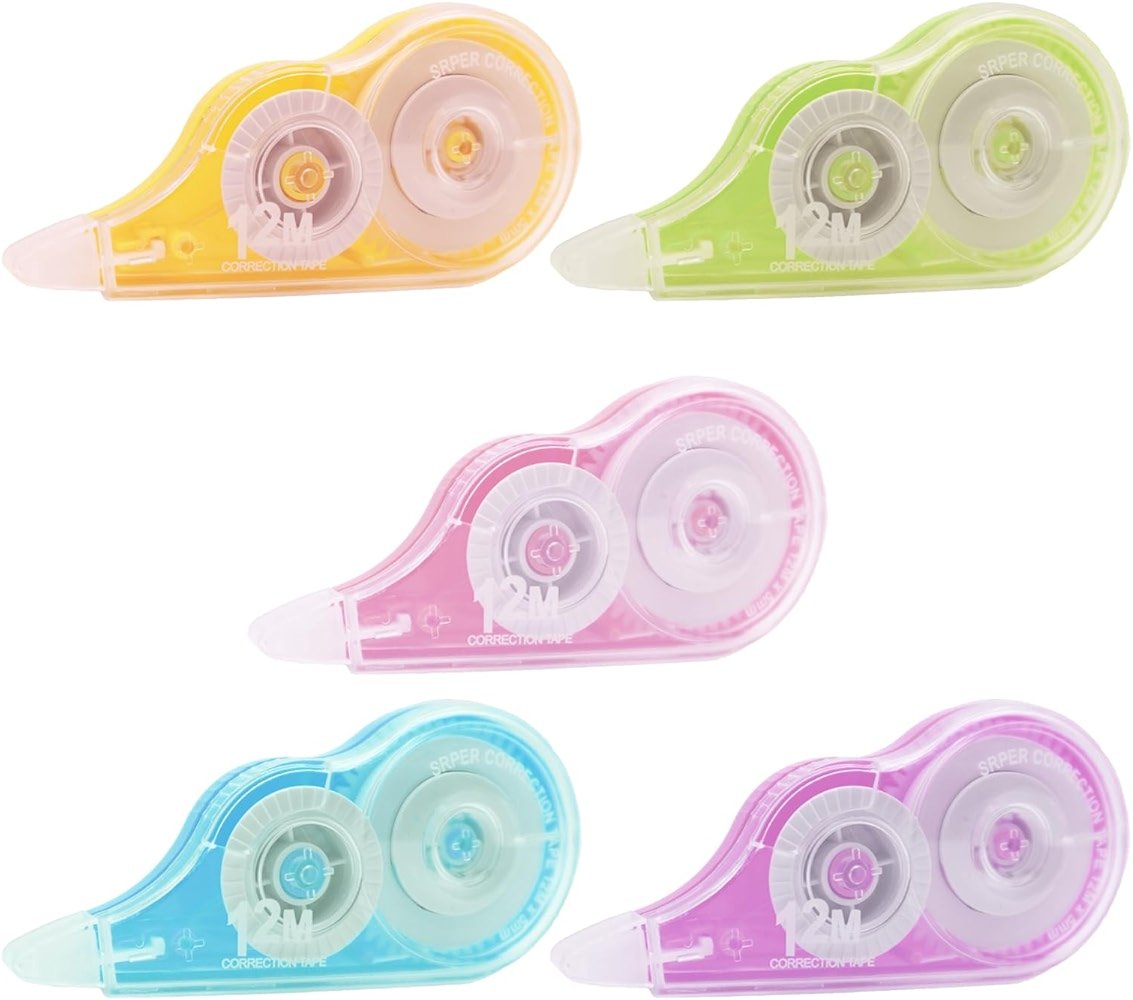 Tramboo 5 Pcs 39.4 Ft Colorful Correction Tape, White Wrong Out Tape Roller Bulk for Noting, Teacher Supplies, School, Office and Home (5 Colors) - Product Image