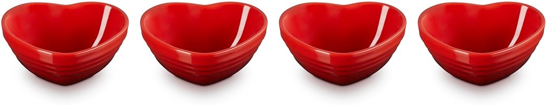 Le Creuset Stoneware Set Of 4 Mini Heart Pinch Bowl, Cerise - Product Image