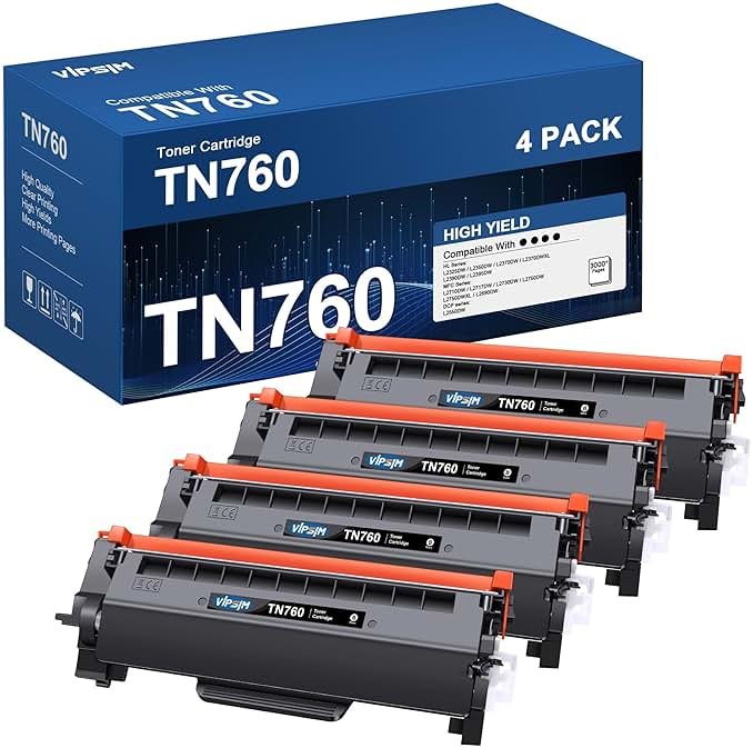 TN760 Toner for Brother Printer Replacement for Brother TN760 TN-760 TN730 TN-730 to use with DCP-L2550DW MFC-L2710DW MFC-L2750DW HL-L2350DW HL-L2370DW HL-L2395DW HL-L2390DW Printer (4 Black) - Product Image