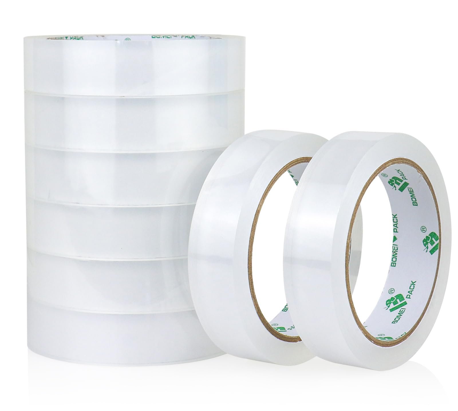 BOMEI PACK 8Rolls Clear Tape Refills for Dispenser, 1 inch x 60yds, Transparent Gift Wrap Tape 3inch Core for Home, Office - Product Image