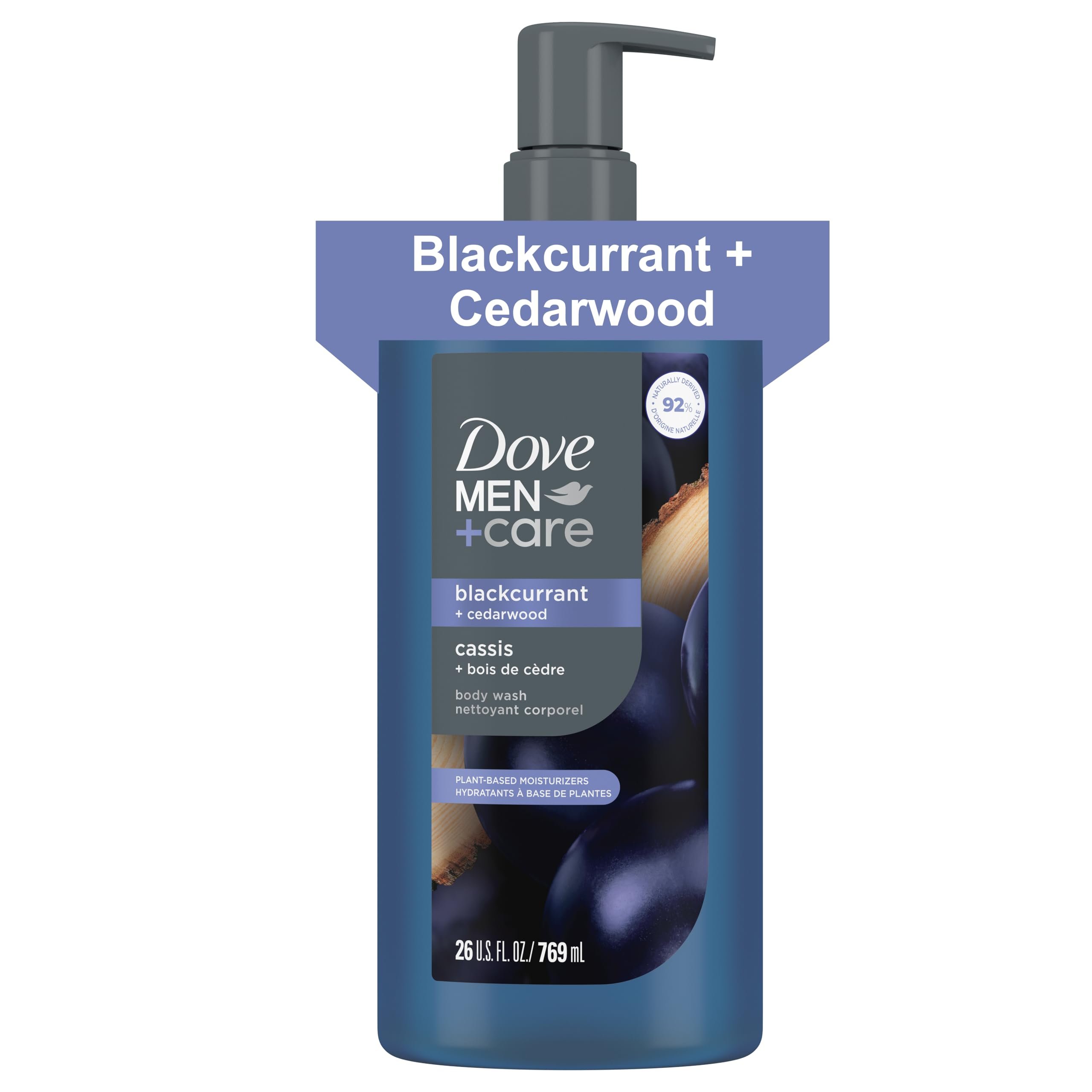 DOVE MEN Blackcurrant + Cedarwood Moisturizing Body Wash | #1 Dermatologist Body Wash for Men, Sulfate Free, Paraben Free, & Dye Free | 26oz - Product Image