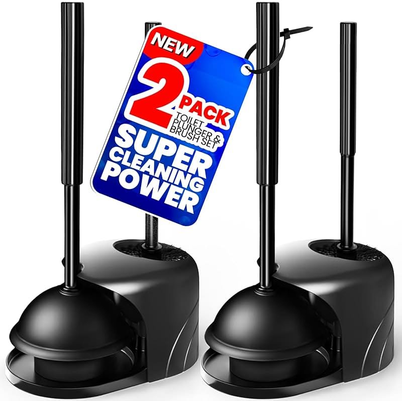 Denvlex 2Pack 2 in 1 Toilet Brush and Plunger Set, Extended Handle Plunger,Toilet Bowl Brush Plunger Set,Bathroom Cleaning Tools,Cleaning Brush,Toilet Brush Plunger Combo(Bright Black) - Product Image