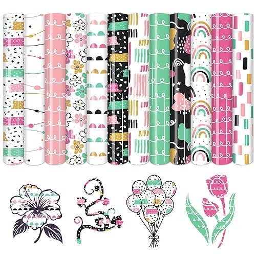 HTVSTD Polka Dot Heat Transfer Vinyl -12 Sheets 12'' x 10''Flower/Rainbow Pattern HTV Pattern Iron on Vinyl for T-Shirts - Product Image
