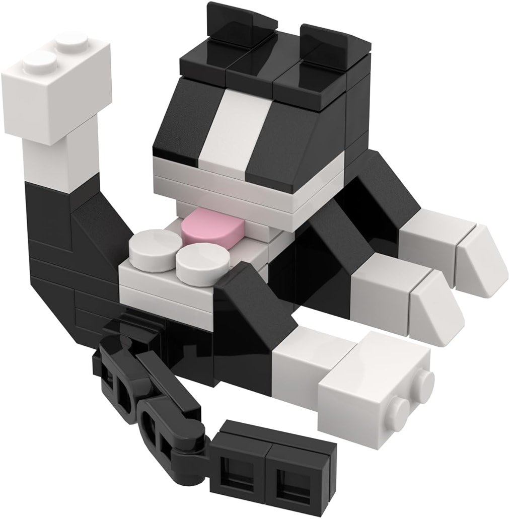 MOC Licking Butt Cat Building Block Set, Compatible with Lego 853792 Accessory, Black, Calico, Siamese Cow Cat, Funny Gift for Animal Lovers, Cat Lover for Adults (Cow) - Product Image