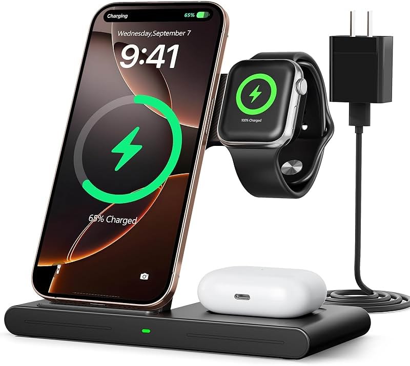RYND 2026 Travel Portable Wireless Fast Charger for Apple & Android Charging Station,3 in 1 Charging for iPhone17 16 15 14 13 12,Apple Watch Series & Air pods 4 3 2 Pro,Samsung Galaxy - Product Image