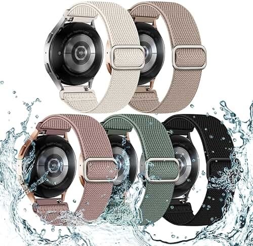 Acextro 5 Pack Stretchy Bands Compatible with Samsung Galaxy Watch 7 6 5 4 FE Band 40mm 44mm 45mm/Watch 6 4 Classic 4 42mm 46mm 43mm 47mm/Active 2, 20mm Water-Resistant Elastic Nylon Sport Strap - Product Image