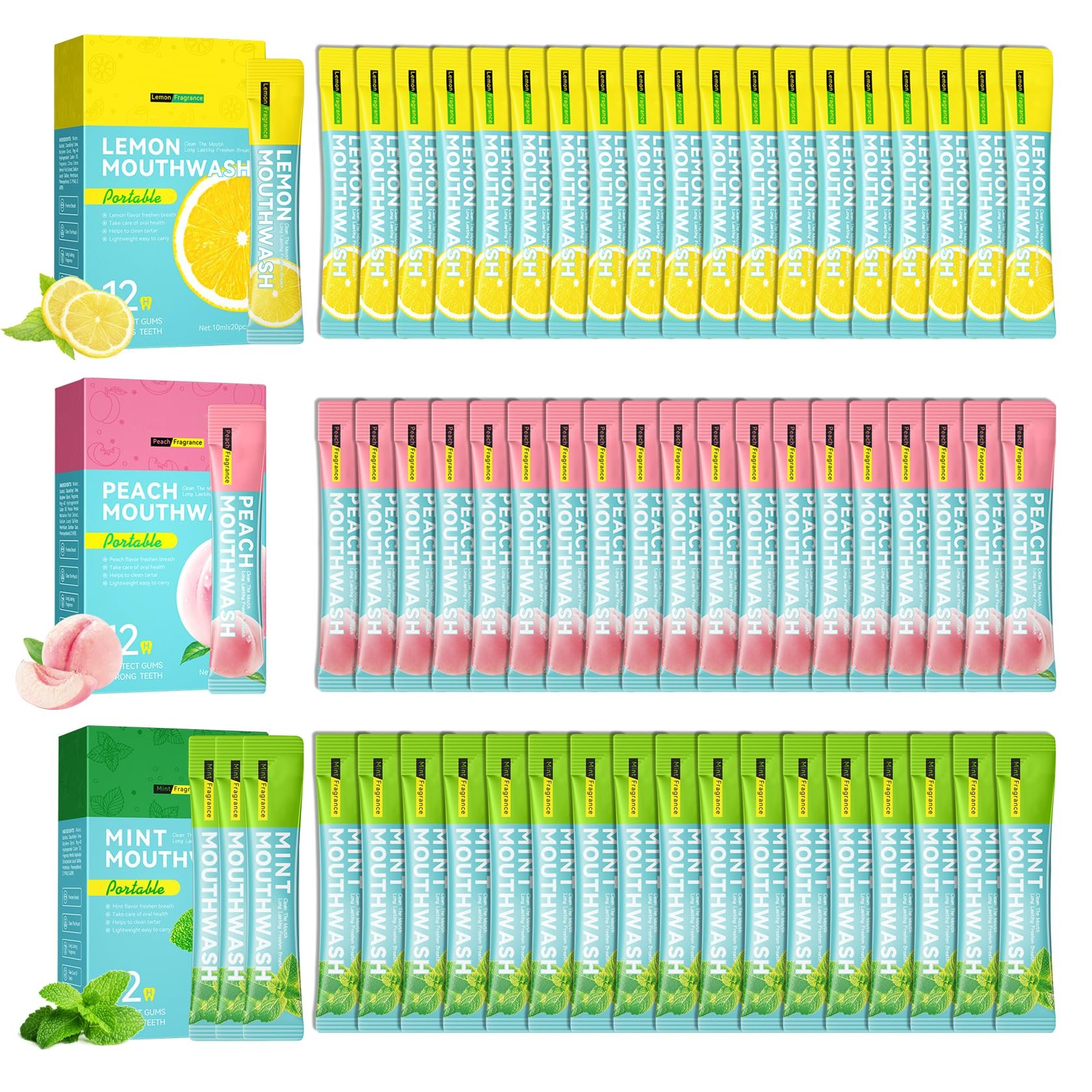 Travel Size Mouthwash,Mini Mouthwash Travel Size Bulk Portable Mouth Wash Set,Individual Small Travel Mouth Wash Packets for Fresh Breath(Pack of 60) - Product Image