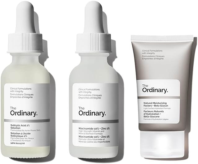 The Ordinary Acne Collection - Skin Care Bundle Set For Oily, Acne Prone Skin - Salicylic Acid 2% Solution, Niacinamide 10% + Zinc 1%, Natural Moisturizing Factors + Beta Glucan - Product Image