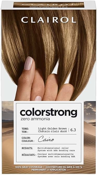 Clairol ColorStrong Permanent Hair Dye, Ammonia‑Free, PPD‑Free, 100% Gray Coverage with Bonding System, 6.3 Light Golden Brown - Cairo Hair Color, Pack of 1 - Product Image