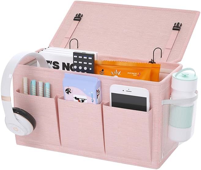 Edudif Dual-purpose Bedside Caddy Bedside Organizer, Bed Caddy with 6 Pockets, Versatile Bedside Storage Solution Magazine Remotes holder, ideal for Home, Dorm, Hospital, Crib Bed - Product Image