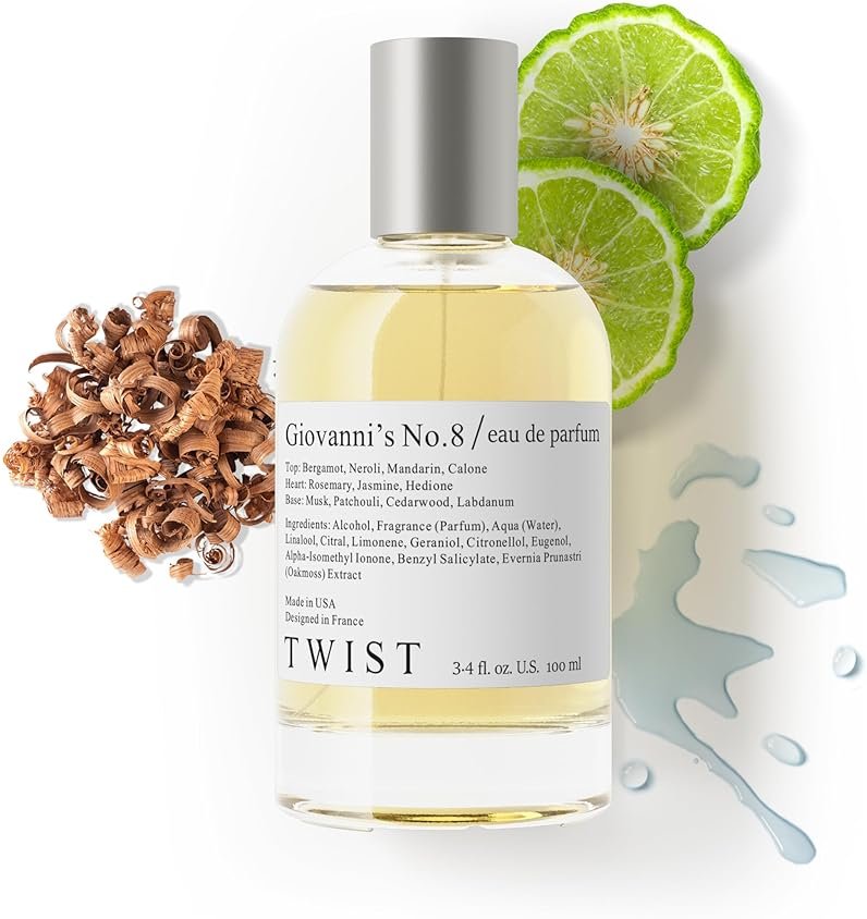 Twist - G.iovanni’s No. 8 - Eau De Parfum Inspired by Acqua D. G. Long-Lasting Perfume For Men, Marine & Citrus, Vegan, Clean Ingredients, Fragrance - Spray 100 ml | 3.4 fl. oz. - Product Image