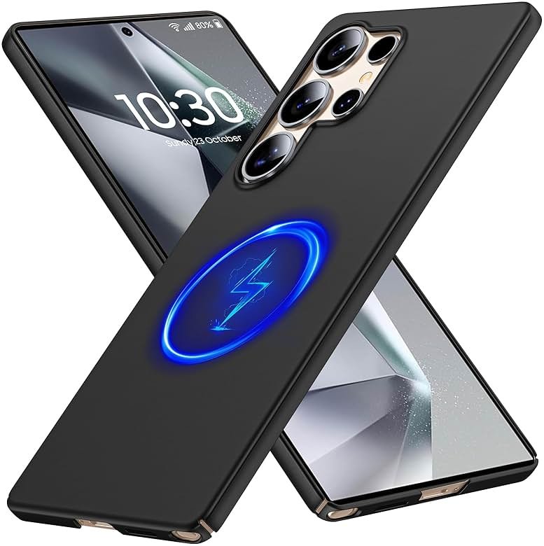 GRECAZO Magnetic Ultra Thin Frosted Designed for Samsung Galaxy S25 Ultra Phone Case 6.9 inch Slim Minimalist Lightweight Matte Hard [Compatibility with MagSafe] Cover Protective Bumper Case- Black - Product Image