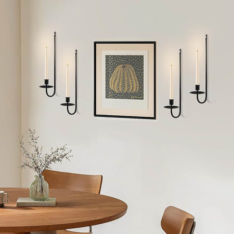 Black Candle Sconces Set of 4, Taper & Pillar Wall Candle Holder, Black Wall Decor, for Entryway, Fireplace, Stair Corner - Product Image