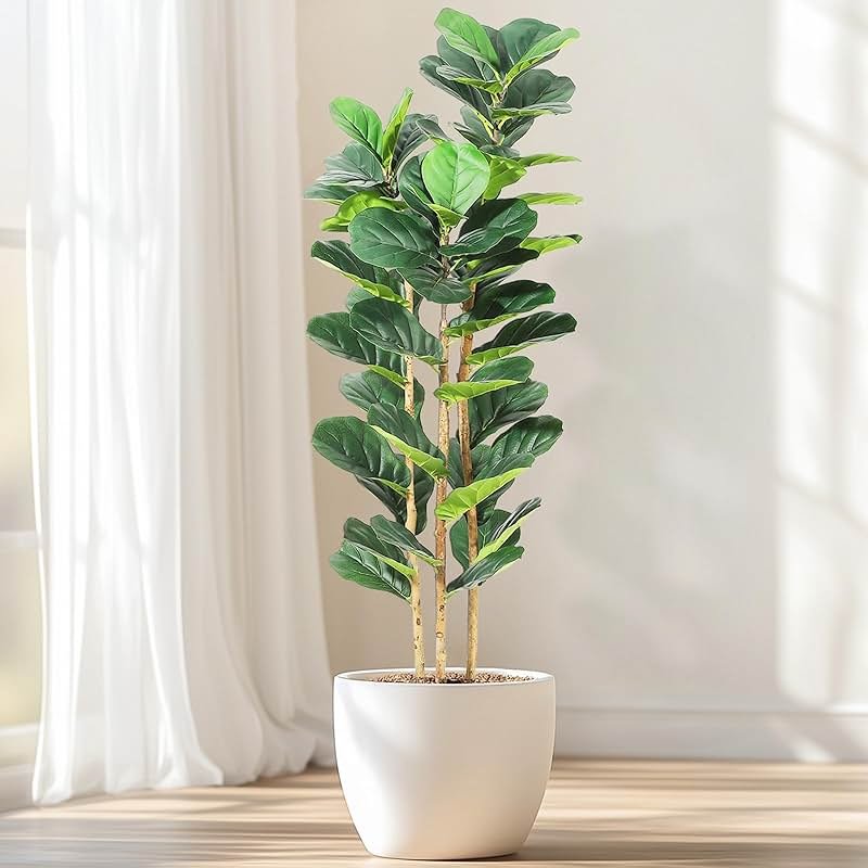 GarveeHome 5 ft Faux Fiddle Leaf Fig Tree with White Pot, Faux Trees with Artificial Plants 56 Fiddle Leaves Greenery - Lifelike Fake Tree for Home Office Store Room Decor Indoor Outdoor - Product Image
