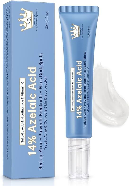 Azelaic Acid 14% Acne Cream for Redness Relief, Dark Spots, Facial Serum with Niacinamide & Vitamin C Prevent Acne Breakouts, Azelaic Acid Serum for Balance Excess Sebum & Soothe Irritation, 1 Oz. - Product Image