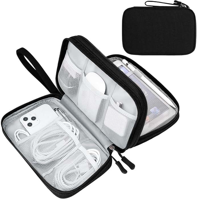 FYY Electronic Organizer, Large Travel Cable Organizer Bag Pouch Electronic Accessories Carry Case Portable Waterproof Double Layers All-in-One Storage Bag for Cable, Cord, Charger, Phone, Black - Product Image