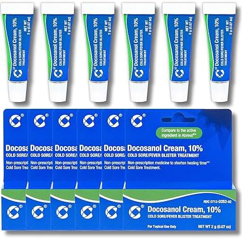 Cosette Cold Sore/Fever Blister Treatment for Face or Lips with Docosanol Cream, 10% - Treatment Cream for Cold Sore/Fever Blister - 0.07 oz Tube (6) - Product Image