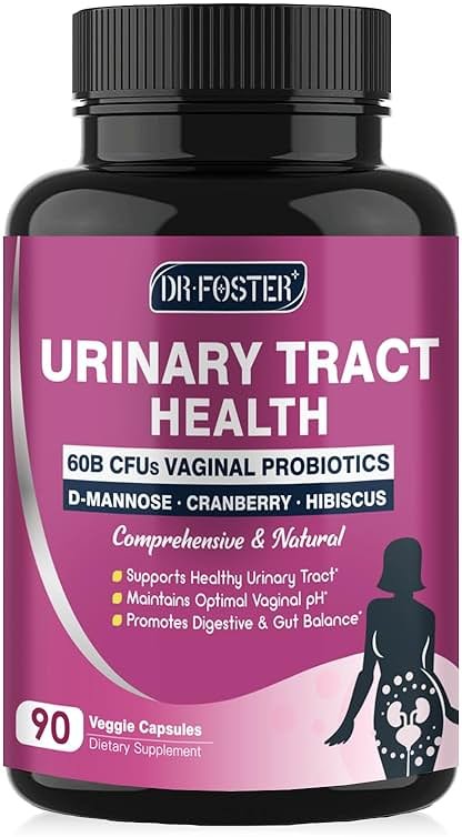 DRFOSTER Urinary Tract Health for Women, Vaginal Probiotics for Women pH Balance with D-Mannose, Cranberry, Probiotics and Prebiotics for Digestive Helath 90 Veggie Capsules - Product Image