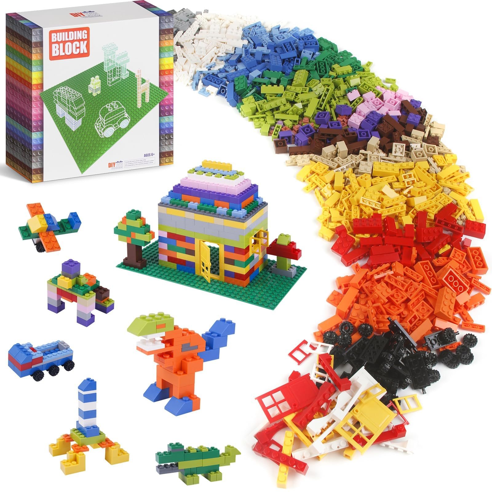 1100 Pieces Building Bricks, Compatible with Lego Classic Building Blocks Bulk with Baseplates, Doors Windows and Wheels, STEM Creative Construction Toys for 6 7 8 9 10 11 12 Year Old - Product Image