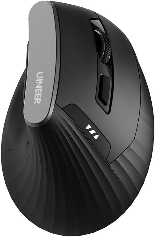Uineer Wireless Ergonomic Mouse, Bluetooth Mice (BT4.0/5.0 and 2.4G) Rechargeable Vertical Mouse, 3 Multi-Device Connectivity for PC/Mac/Laptop/Computer, 4 DPI Quiet Clicks for Office, Home-Black - Product Image