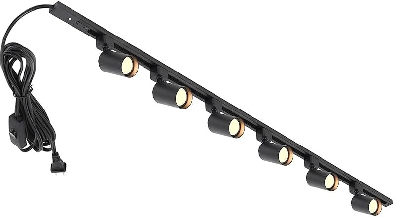Hiiglxii Plug in Track Lighting with Power Cord, 6-Light LED Track Lighting Kit with Track Rail, Modern Kitchen GU10 Track Lighting Fixtures Plug in Ceiling Light with 13FT Plug Cord, Black (No Bulbs) - Product Image