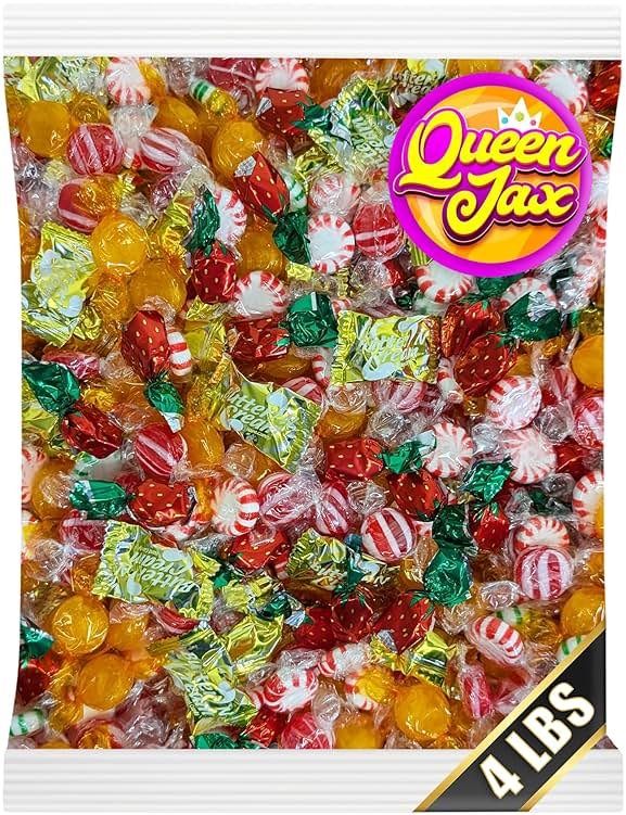 Bulk Hard Candy Individually Wrapped - 4 lb Hard Candy Mix, Perfect for Parties, Holidays, and Candy Bowls - Peppermint Candy, Butterscotch Candy, Cinnamon Disks, Fruit Hard Candy, and More - Product Image