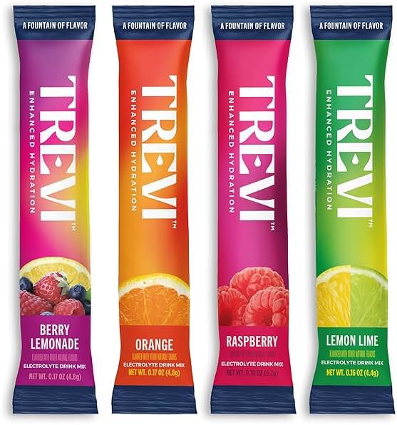 TREVI™ Everyday Sugar Free Electrolytes - Essential Drink Mix Hydration Powder Packets - 28 Count - Original Variety Pack - Berry Lemoande, Lemon Lime, Raspberry, Orange - Product Image