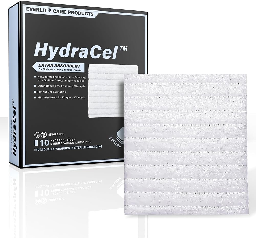 EVERLIT HydraCel Dressing | Sterile Dual-Layer Hydro-Fiber with Stitching | Advanced Extra Absorbent Pad for Heavily Exuding Wound Management | Chronic Wounds & Ulcers - Product Image