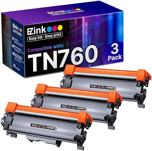 E-Z Ink Compatible TN760 Toner Cartridge Replacement for Brother TN760 TN 760 TN730 Compatible with DCP-L2550DW HL-L2350DW HLL2395DW HLL2390DW HL-L2370DW MFC-L2710DW MFC-L2750DW MFC-L2730DW (3 Black) - Product Image