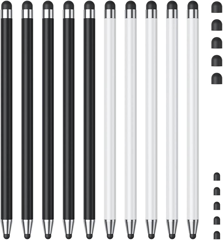 Stylus (10Pcs), Stylus Pen for Touchscreen, High Precision and Sensitivity Stylus Pen for iPad/iPhone/Samsung/Android Smartphone and Tablets, Compatible with All Capacitive Touch Screen (Black/White) - Product Image