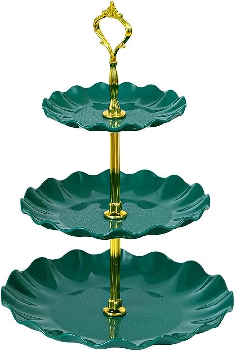 Soleebee 3-Tier Cupcake Stand, Wavy Plastic Tiered Serving Tray, Cup Cake Tower for Birthday Wedding Party Decoration, Cupcake Tier Stand Fruits Desserts Display (Green) - Product Image