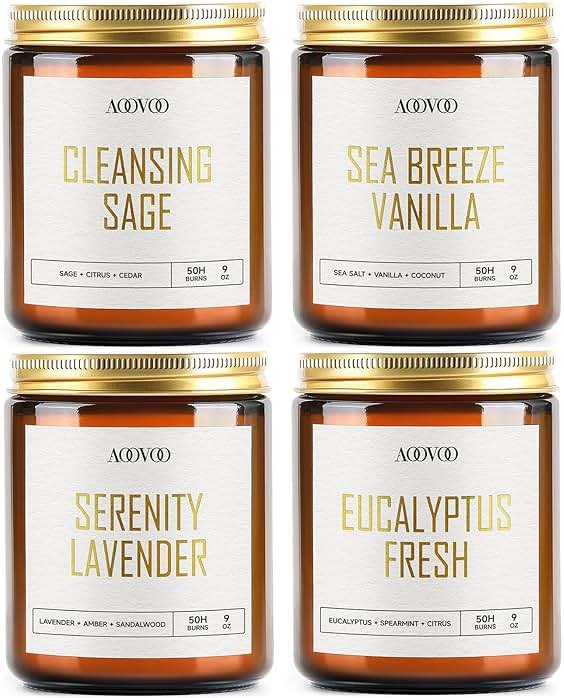 AOOVOO Scented Candles - 4PC Candle Set, 36 oz Soy Candles, Soy Candle for Home Scented, Lavender/Vanilla/Eucalyptus/Sage - Product Image