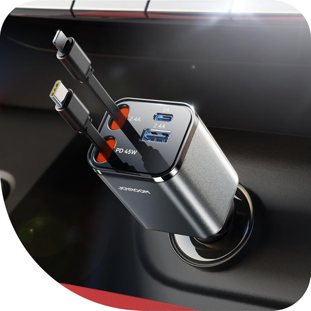[2026 Ultra-Compact] JOYROOM Retractable Car Charger 84W Car Charger USB C for iPhone 16 17 Fast Charging, Car Accessories, Car Adapter Travel Essentials Gifts for Women Men, for iPhone 17 16 15 14 13 - Product Image