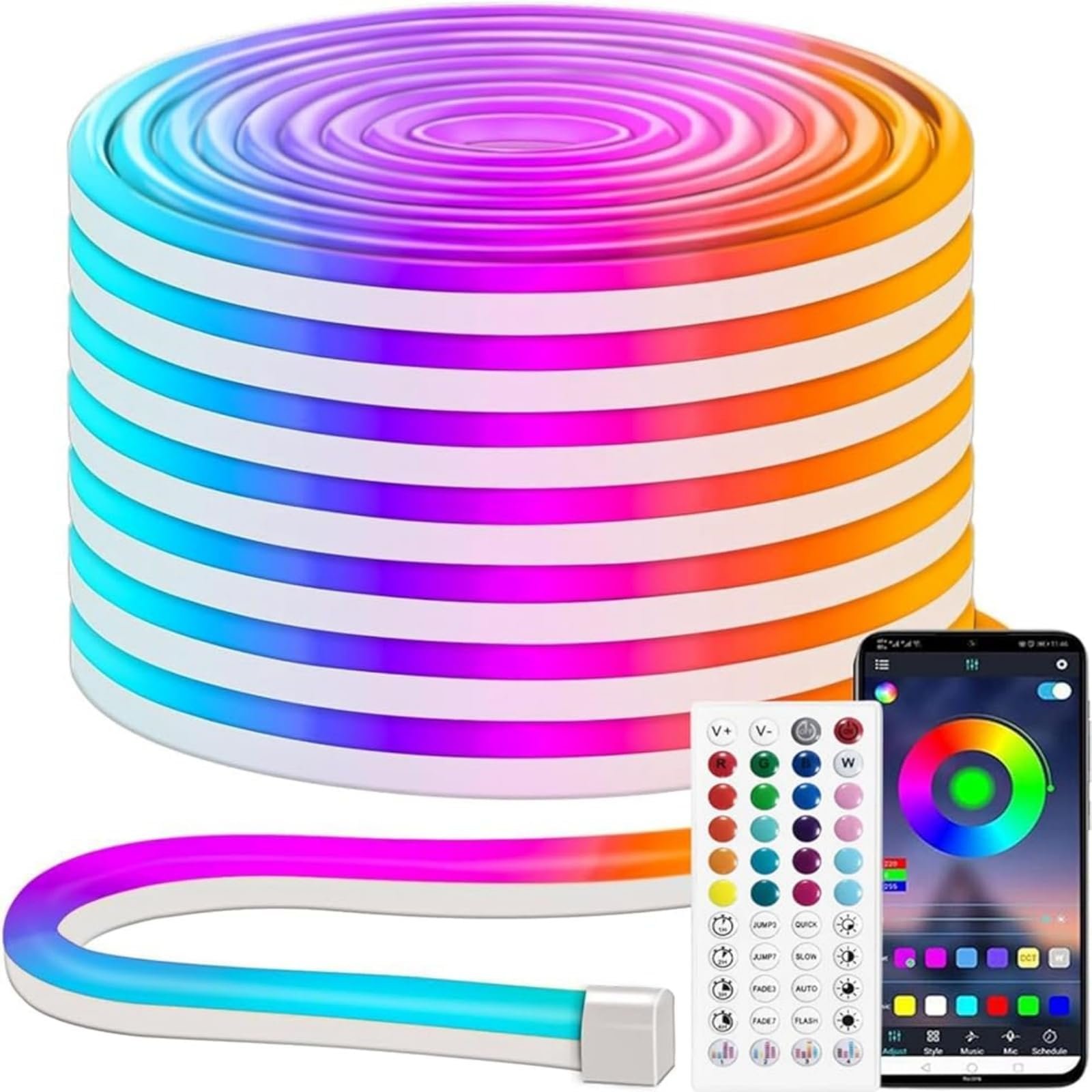 iNextStation RGB Neon LED Strip Lights, 16.4FT 12V Flexible Rope Lights Color Changing Multiple Modes Control with APP & Remote,IP65 Waterproof Neon Lights for Bedroom Decor - Product Image