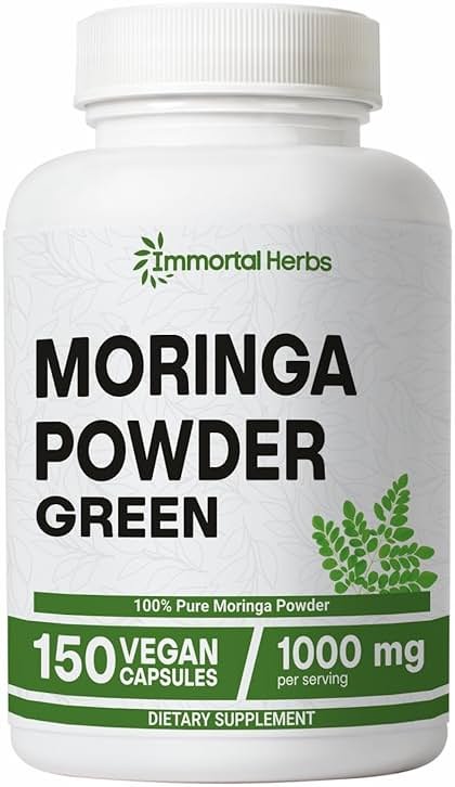 Immortal Herbs Moringa Capsules 1000mg, 20:1 Pure Moringa Leaf Powder Extract, 150 Vegan Pills, 2.5 Month Supply, Non-GMO & Gluten Free Oleifera Green Superfood Supplement - Product Image