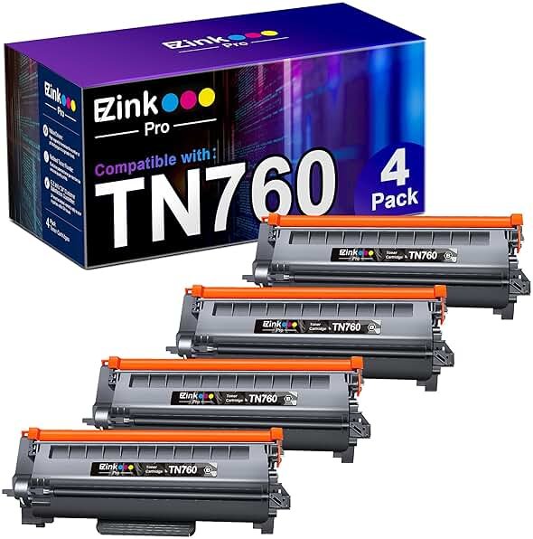 E-Z Ink Pro TN760 Toner for Brother Printer Replacement for Brother TN760 Toner TN-730/TN-760 TN730 to Use with HL-L2350DW HL-L2370DW HL-L2390DW HL-L2395DW MFC-L2710DW MFC-L2750DW Printer(4black) - Product Image
