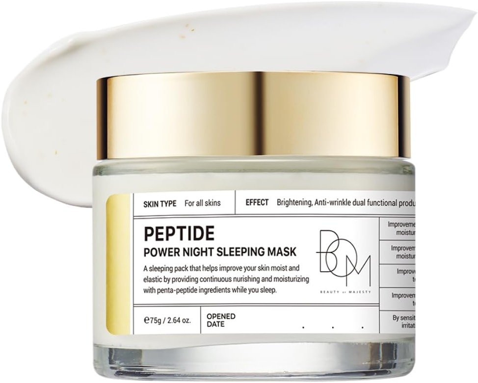 BOM COSMETICS Peptide Power Night Sleeping Mask 2.64 Fl Oz, High-Density Hydrating Overnight Facial Mask with Penta-Peptides and 99% Pure Gold for Skin Elasticity, Smooth Skin Texture, Korean Skincare - Product Image