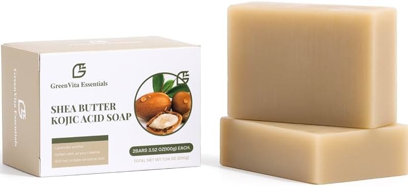 GreenVita Essentials Shea Butter Kojic Soap-Skin and Body Brightening with Shea Butter, Dark Spot Remover, Acne Fighting and Moisturizer (Pack of 2) 100g each - Product Image