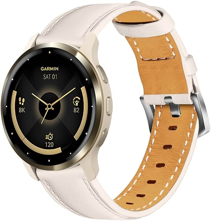 Laband 18mm Leather Watch Band Compatible with Garmin Venu 3S 41mm/Venu 4 41mm/Venu 2S/Vivoactive 4S/Vivomove 3S/Forerunner 265S/Forerunner 255S, Genuine Leather Soft Strap Wristband for Women Men - Product Image