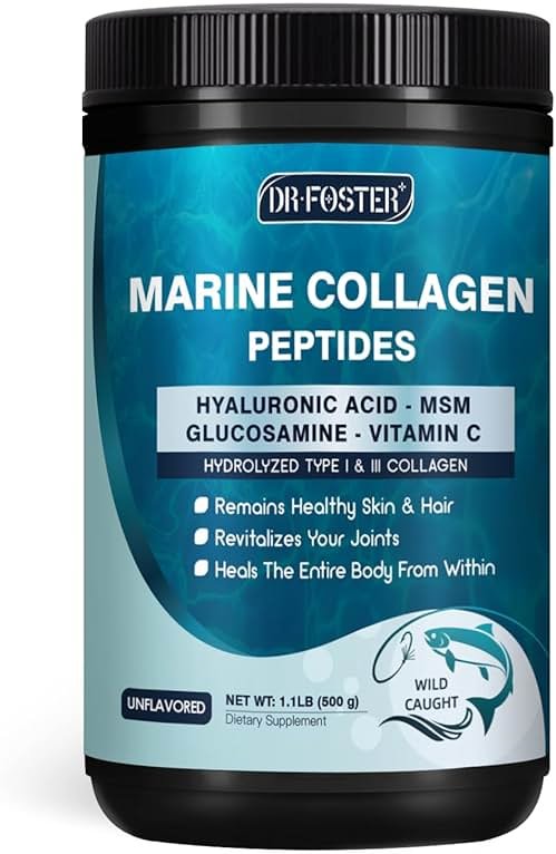 DRFOSTER Marine Collagen Peptides Powder with MSM + GC, Multi Type I & III Collagen with Hyaluronic Acid, Vitamin C & E for Skin, Hair & Nails, Wild-Caught Fish, 50 Servings - Product Image