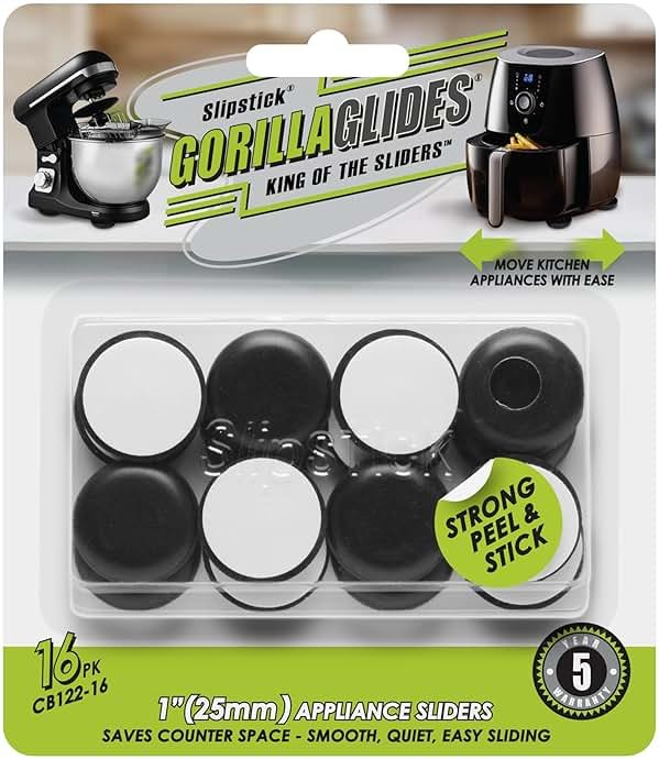 Slipstick GorillaGlides Kitchen Appliance Sliders (16 x 1” Round Glides) Self Adhesive Countertop Appliance Sliders Provide Easy Sliding and Saves Space on Counters - Product Image