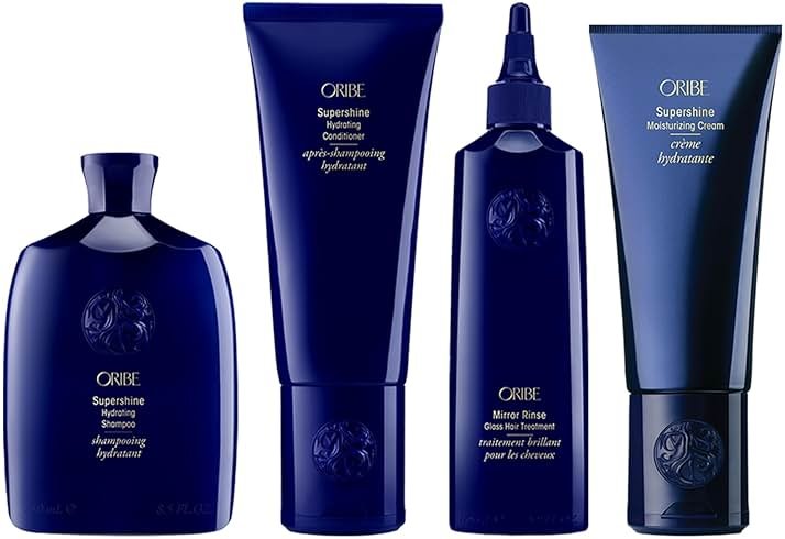 ORIBE Supershine Shampoo (8.5oz), Conditioner (6.7oz), Styling Cream (5oz) & Mirror Rinse Glass Treatment (5.9oz) Set - Moisturize & Hydrate Dry Hair For Glossy Shine - For All Hair Types - Product Image