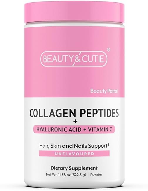 BEAUTY AND CUTIE Collagen Peptides 10g with Hyaluronic Acid 120 mg and Vitamin C Powder, Hair, Skin and Nails Support, Grass Fed, Unflavored, 11.38 oz - Product Image