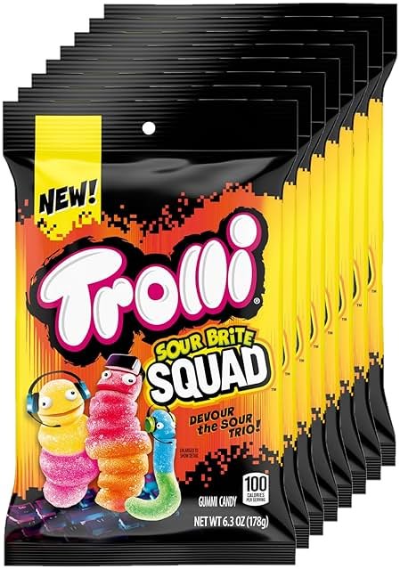 Trolli Sour Brite Squad Gummy Candy, Sour Gummy Worms, 6.3 oz (Pack of 8) - Product Image